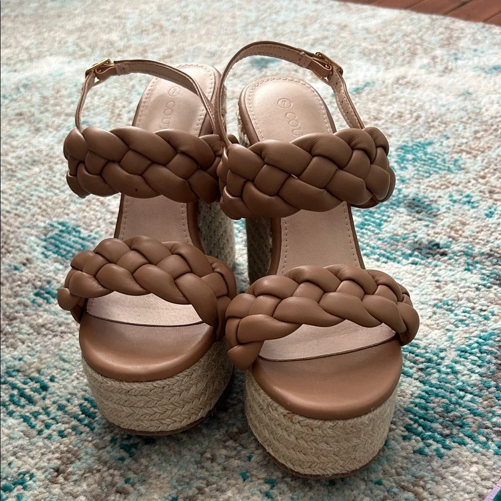 Tan Braided Wedge Sandals